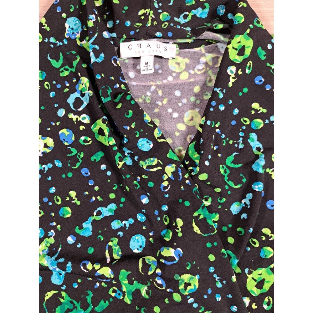 Chaus New York Womens Green Blue Abstract Print Surplice Wrap Top Sleeveless M - Picture 5 of 7